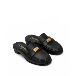 Chanel Casual Pain Laether Elegant Mules Sandals Black