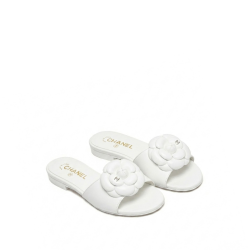 Chanel Camellia Slides White