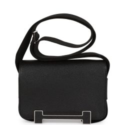 Hermes Geta Black Chevre Palladium Hardware