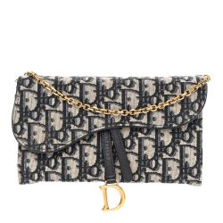 Christian Dior Oblique Saddle Chain Long Wallet Blue