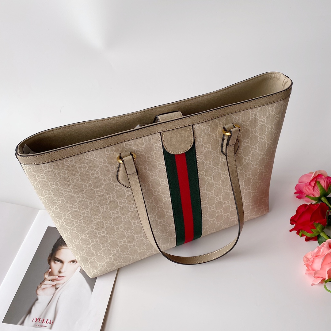 Gucci Ophidia Medium Tote With Web Beige 631685 Uulag 9682 - Image 2