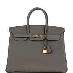 H Handbags Birkin 35 Gris Meyer Togo Gold Hardware