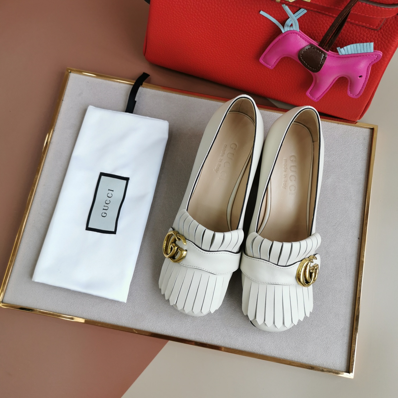 Gucci Wmns White Leather Mid-Heel Pump - Image 7