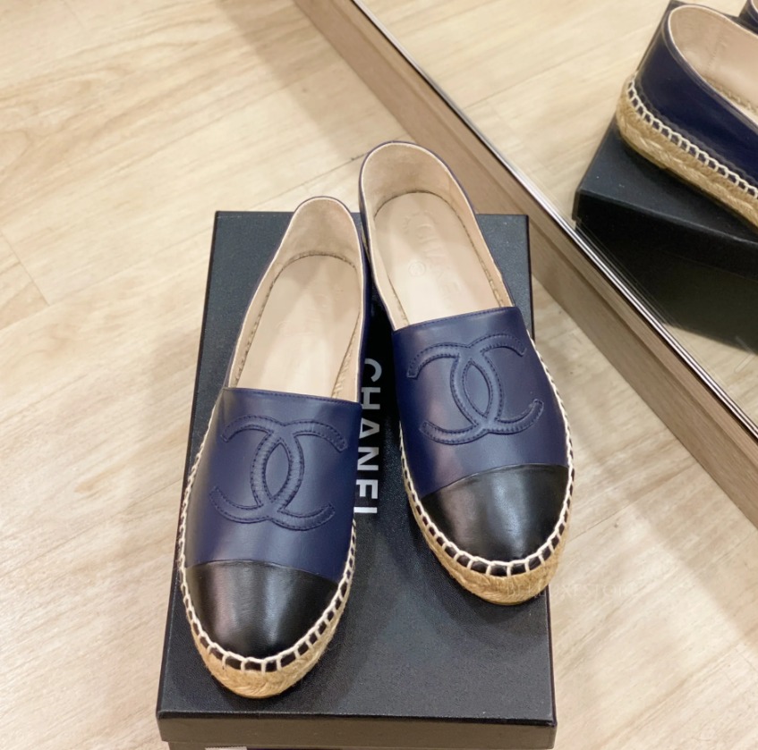 Chanel Lambskin Leather Espadrilles Navy and Black