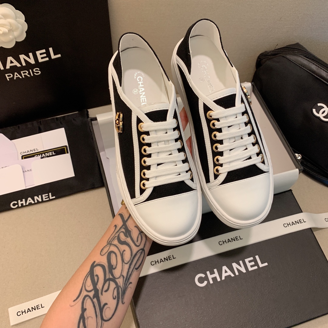 Chanel Casual Flat Sneakers Canvas Black - Image 2