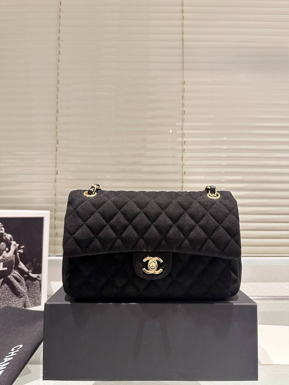 Chanel Jersey Quilted Medium Bijoux Chain Double Flap Black - Image 3