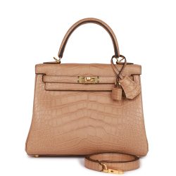 H Handbags Kelly Retourne 25 Chai Matte Alligator Gold Hardware