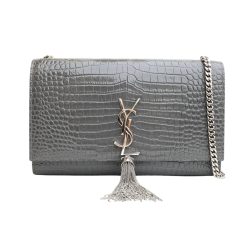 Saint Laurent Kate Monogram Shoulder Bag Crocodile Gray 20Cm