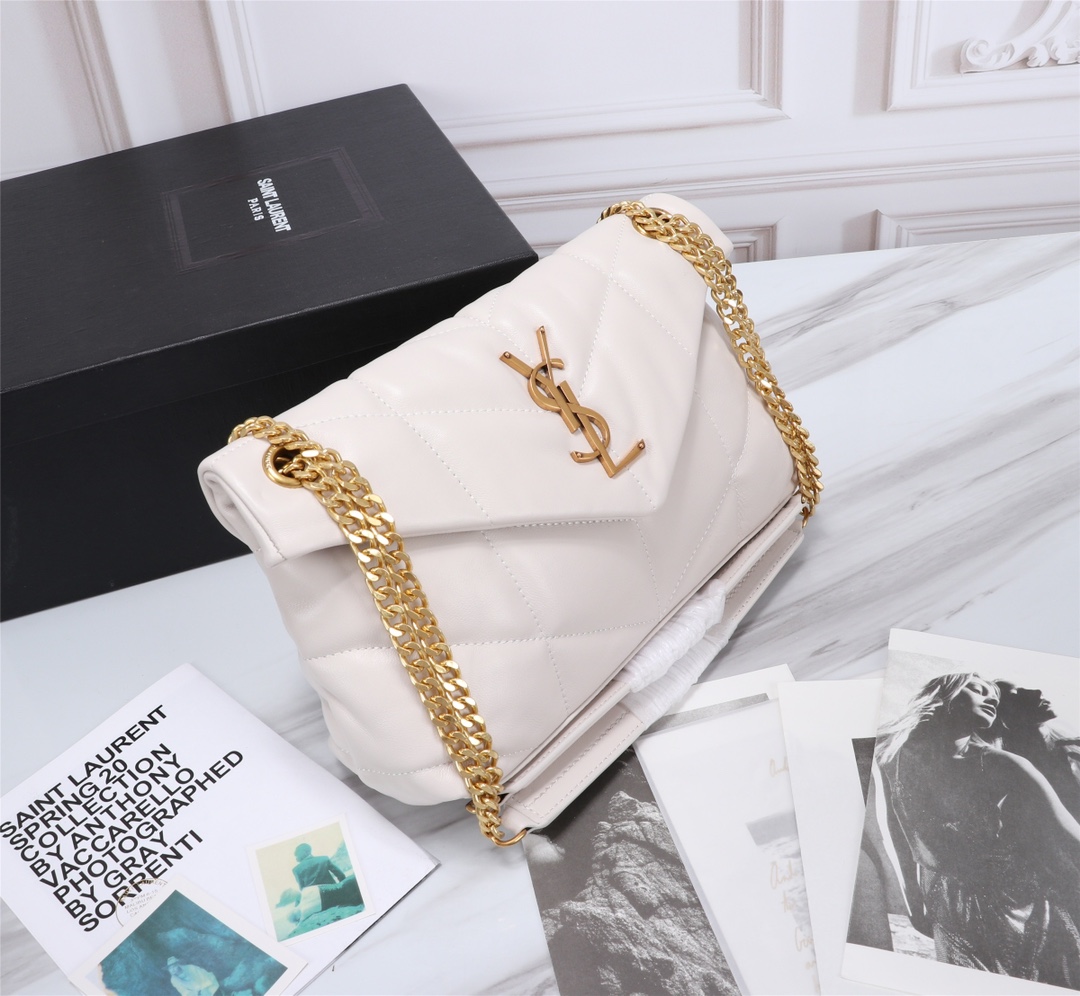 Saint Laurent Puffer Small Chain Bag In Quilted Lambskin White Gold 29Cm 5774761El079207 - Image 5