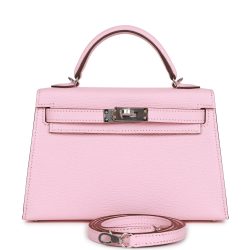 H Handbags Kelly Sellier 20 Rose Sakura Chevre Palladium Hardware