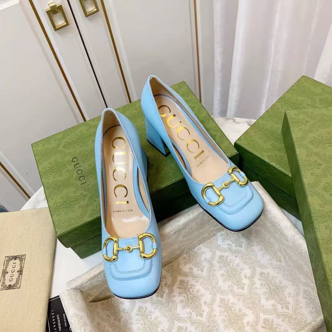 Gucci Women's Mid Heel Pump With Horsebit Blue - Image 2