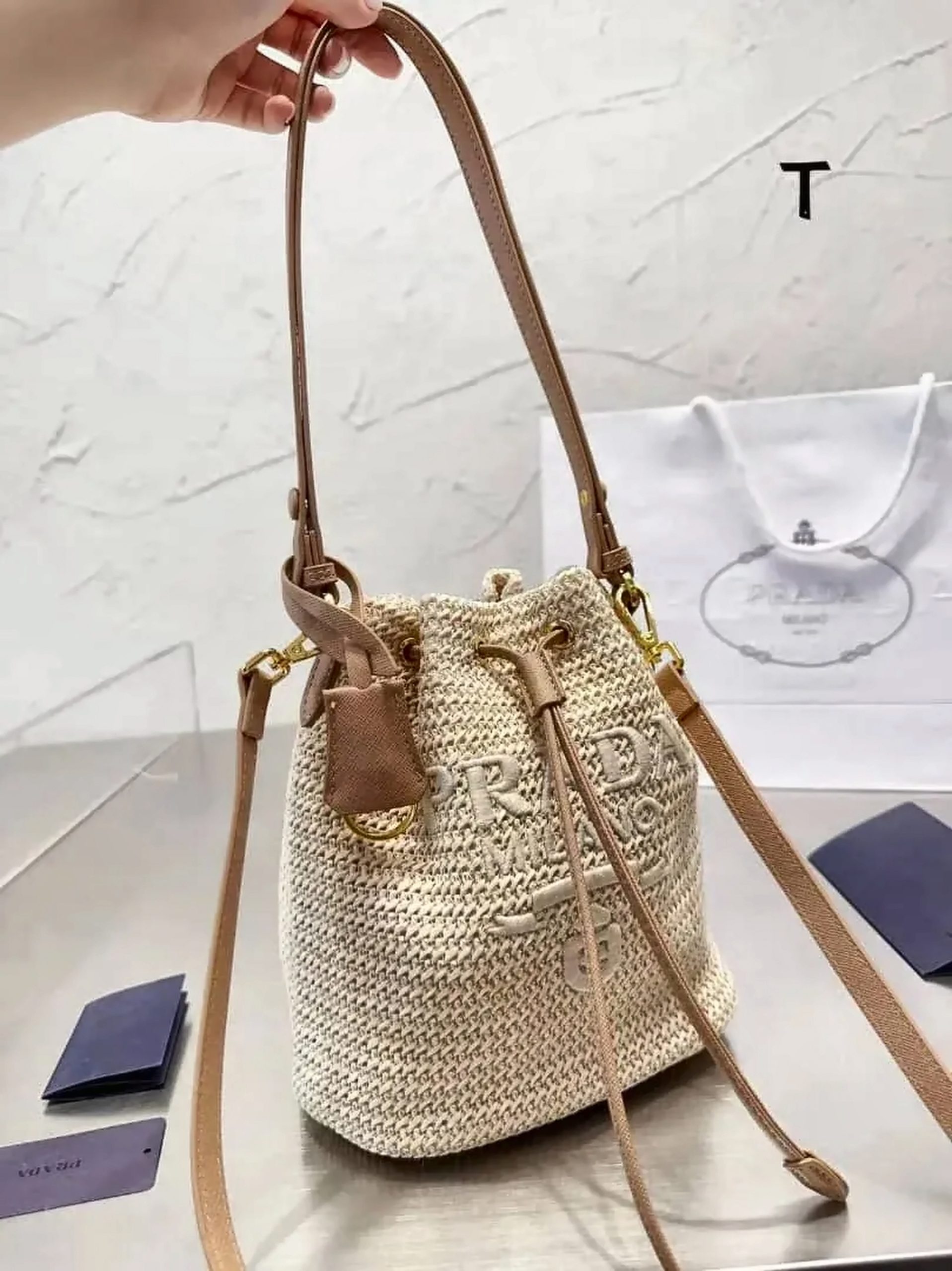 Prada Mini Crochet and Leather Bucket Bag - Image 4