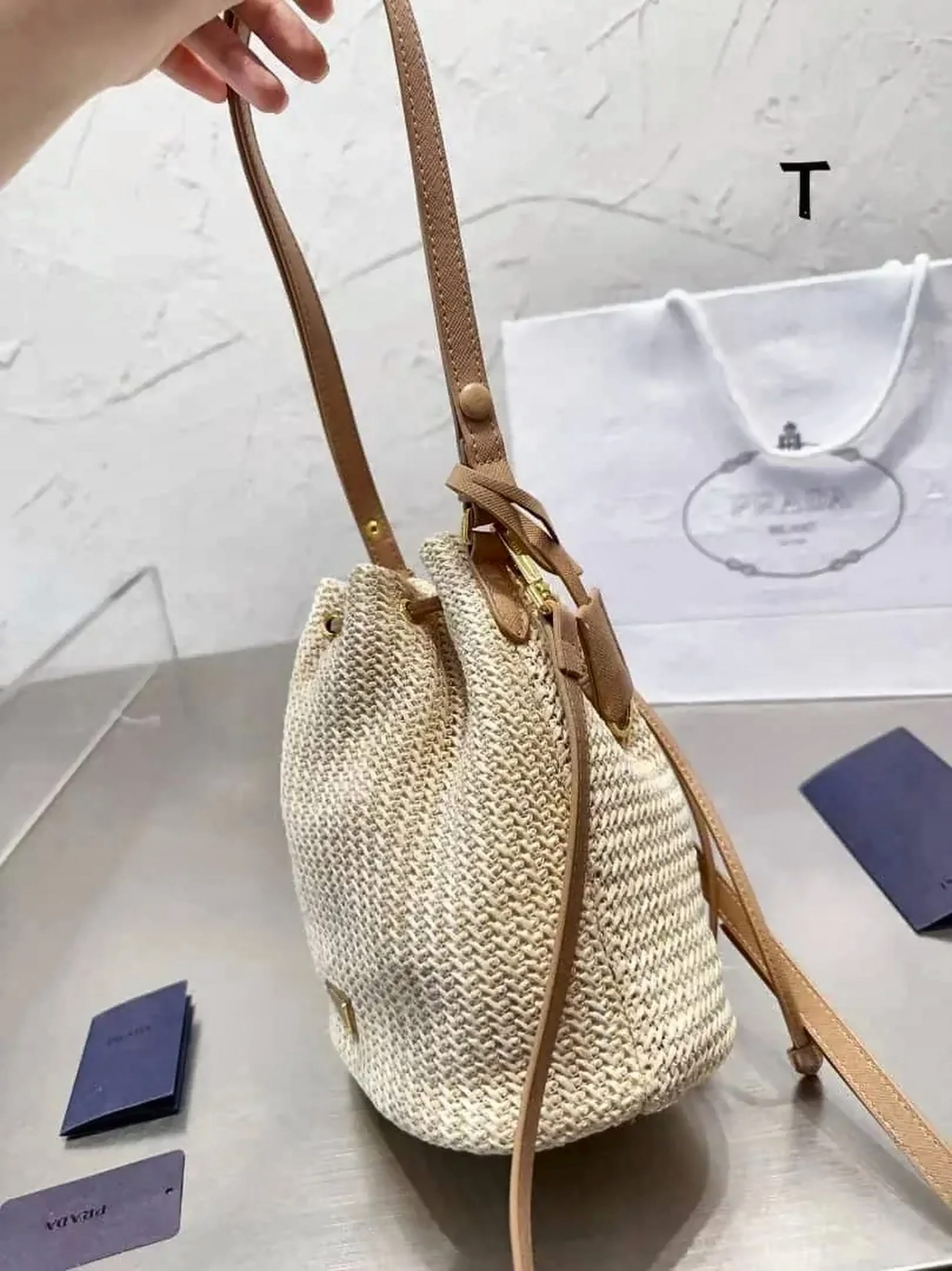 Prada Mini Crochet and Leather Bucket Bag - Image 6