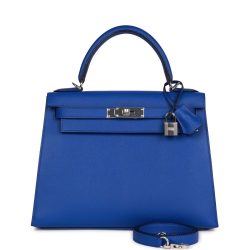 Hermes Kelly Sellier 25 Bleu Royal Sellier Epsom Palladium Hardware