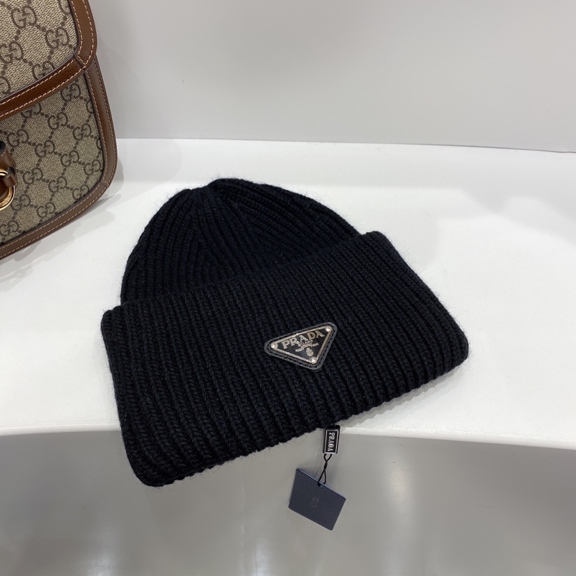 Prada Wool And Cashmere Beanie Silver Black - Image 5