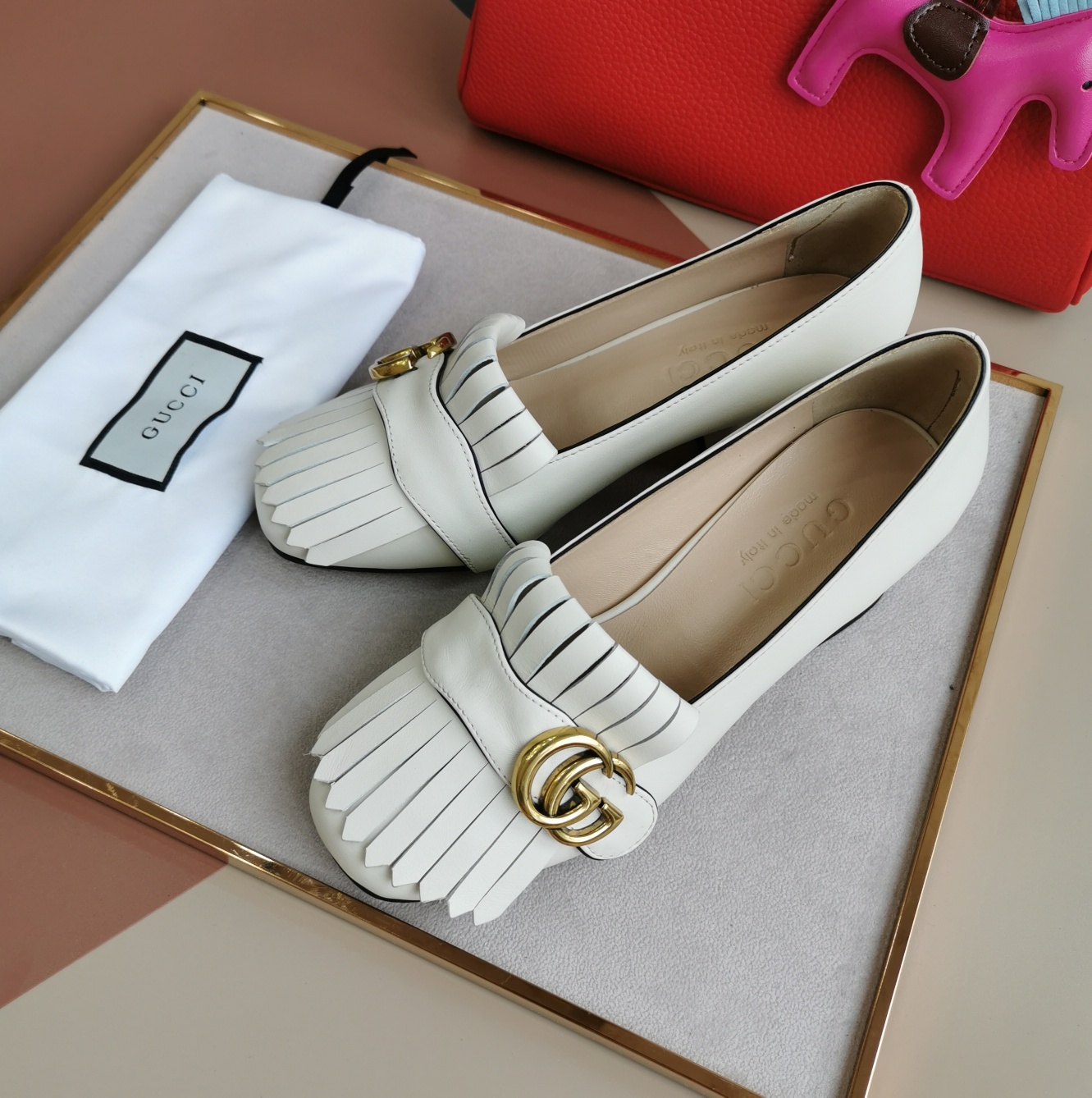 Gucci Wmns White Leather Mid-Heel Pump - Image 5