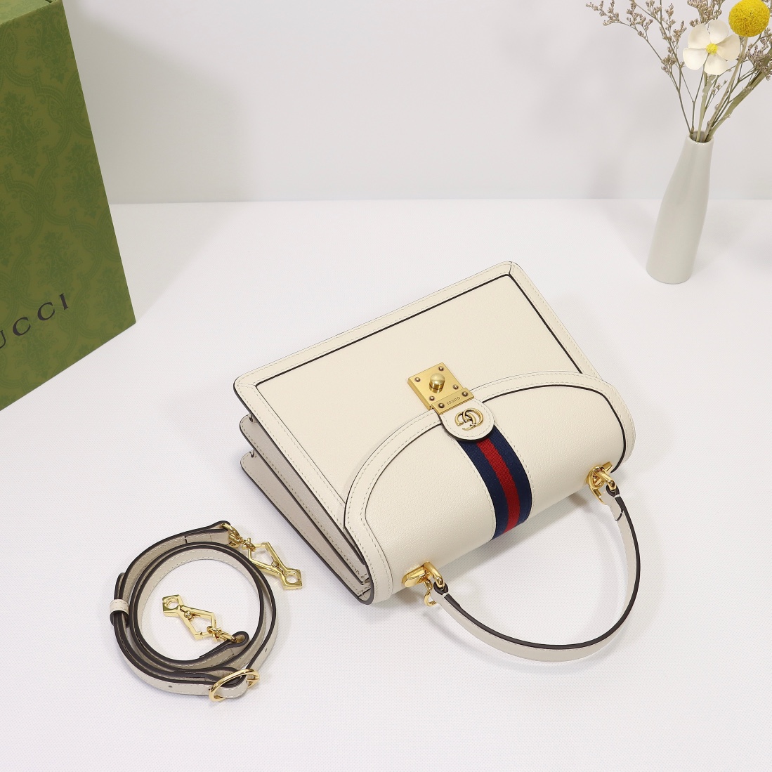 Gucci Ophidia Small Top Handle Bag With Web 25Cm White - Image 9
