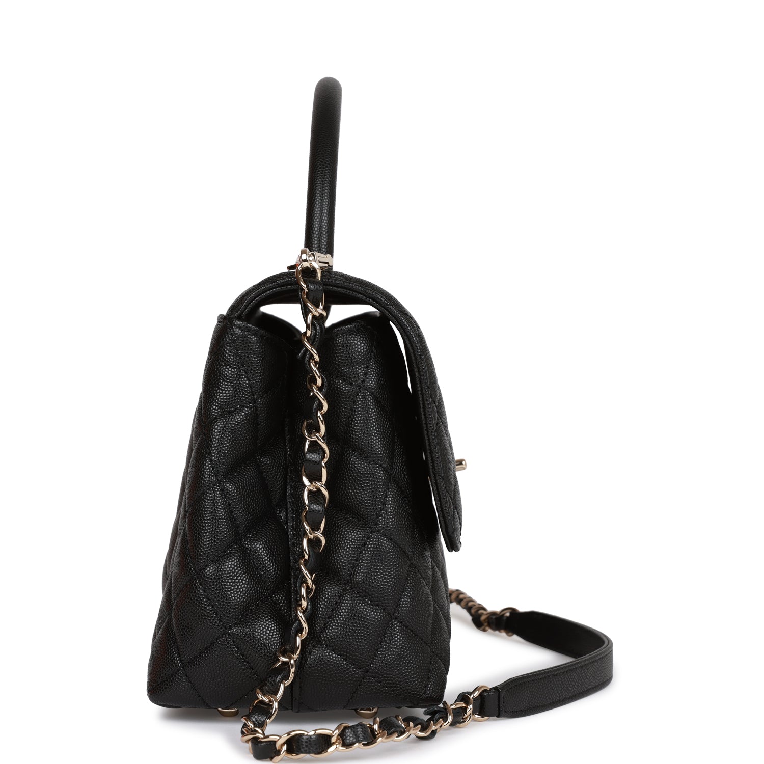 Small Coco Handle Flap Bag Black Caviar Light Gold Hardware - Image 3