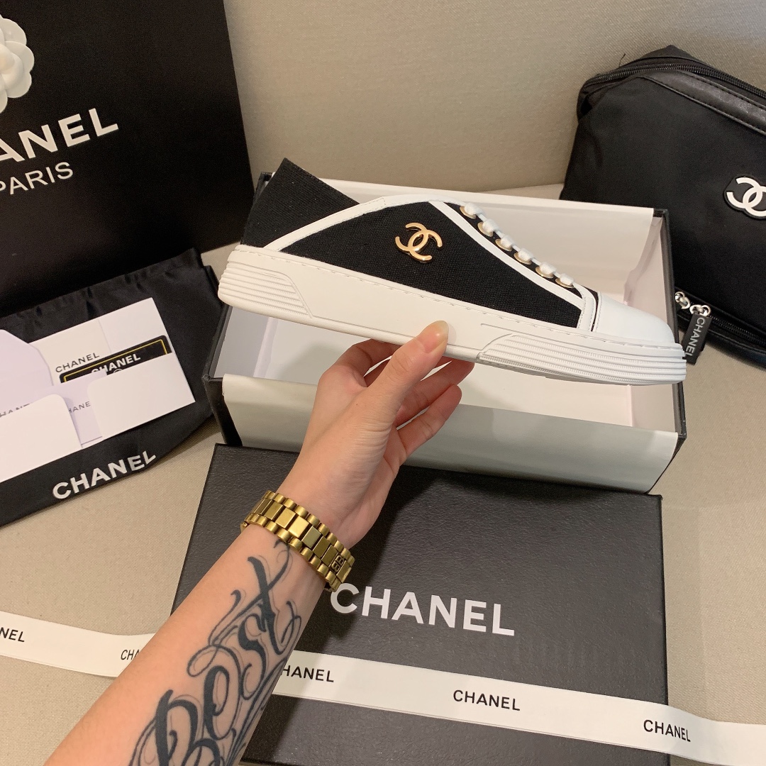 Chanel Casual Flat Sneakers Canvas Black - Image 4