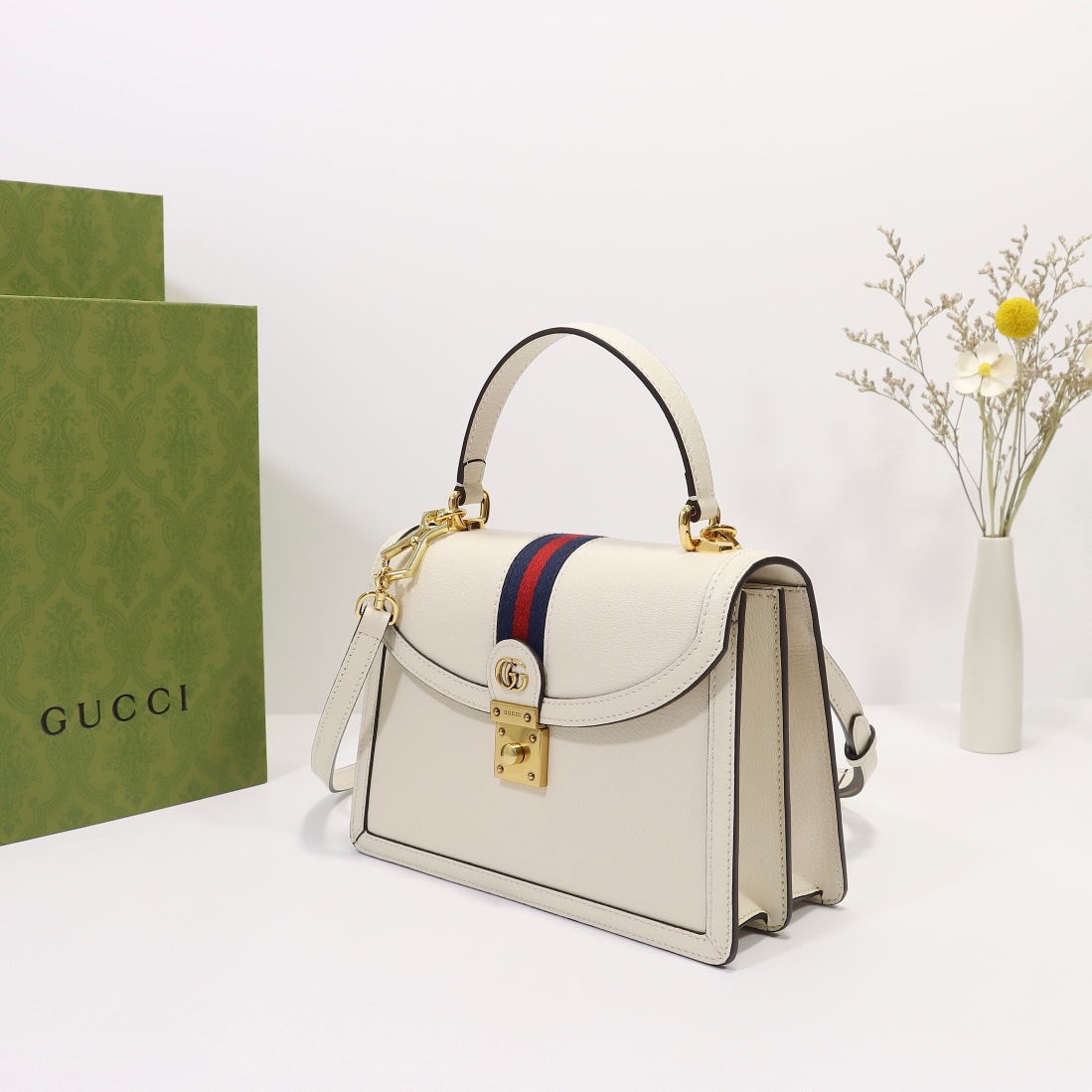 Gucci Ophidia Small Top Handle Bag With Web 25Cm White - Image 3