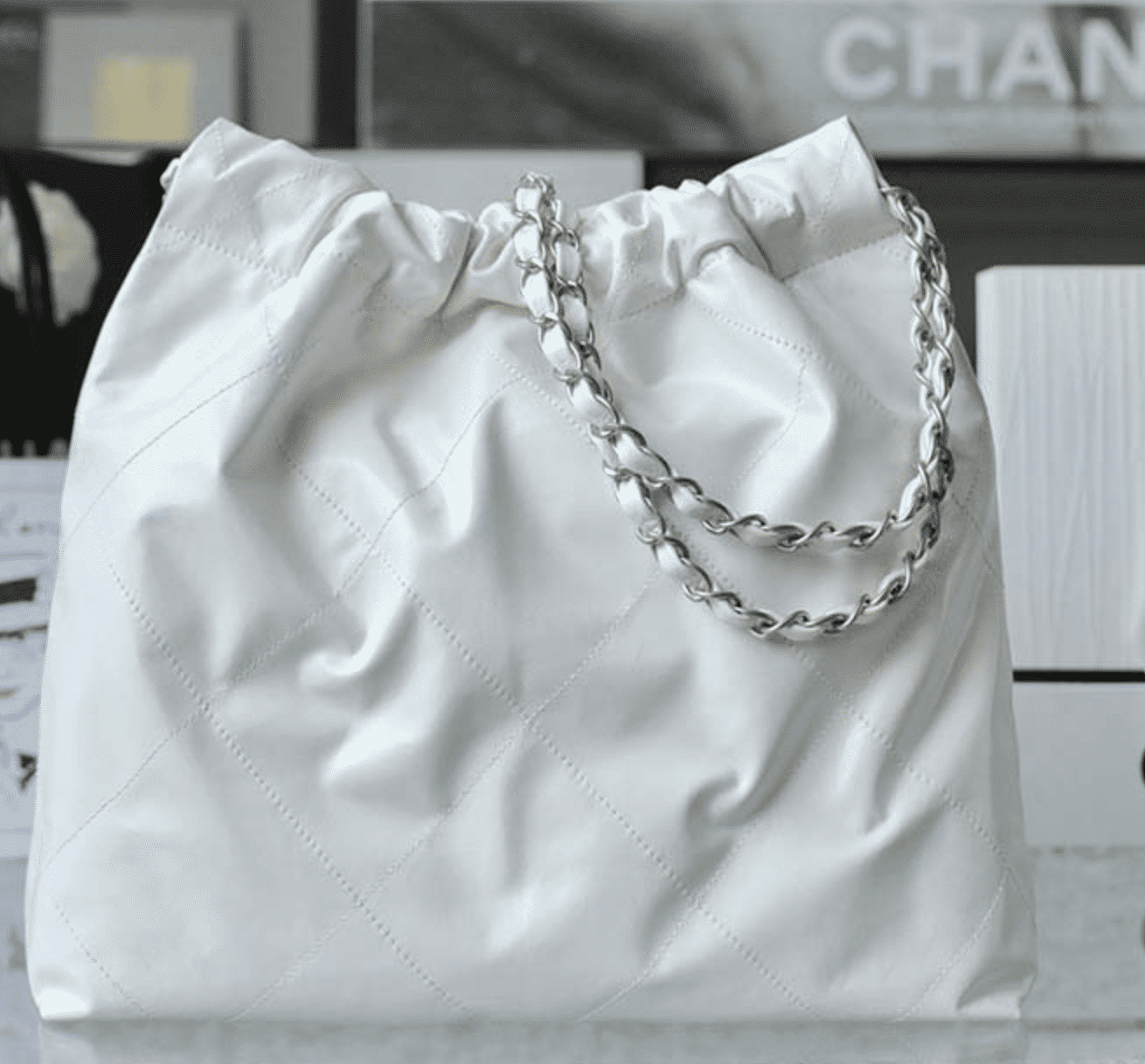 Chanel 22 Handbag White Silver 42Cm As3261 - Image 2