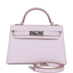 H Handbags Kelly Sellier 20 Mauve Pale Epsom Palladium Hardware