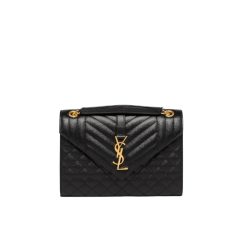 Saint Laurent Envelope Medium Chain Bag In Supple Matelasse Leather Black Gold 24Cm 6001850O7S11000