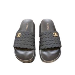 Chanel Braided Slides Black