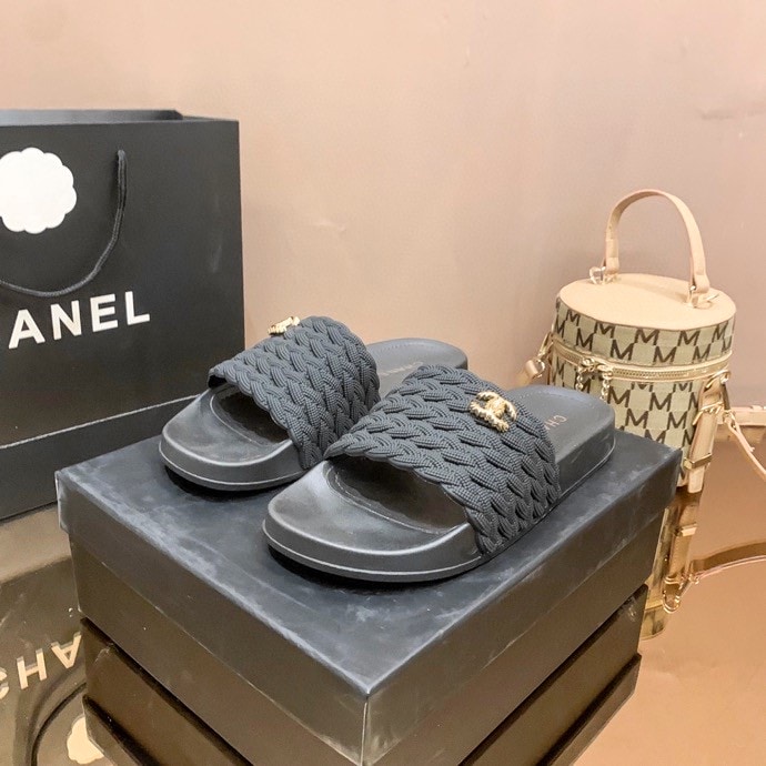 Chanel Braided Slides Black - Image 3