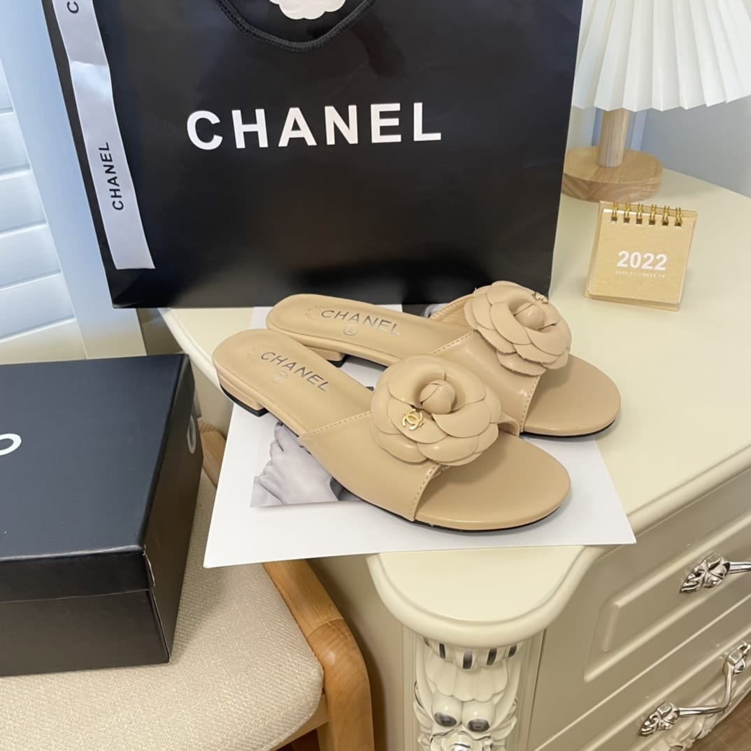 Chanel Camellia Slides Beige - Image 4