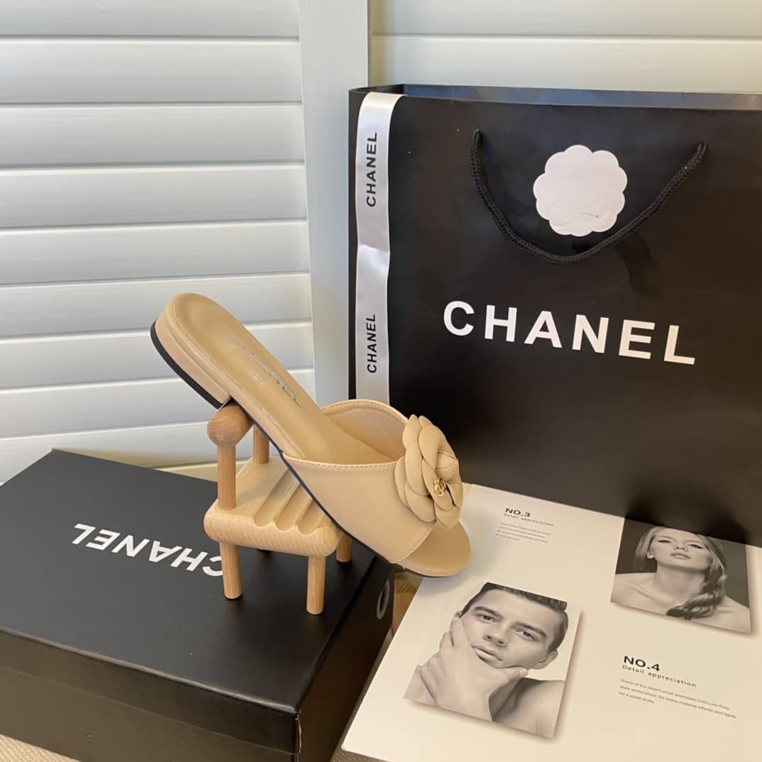 Chanel Camellia Slides Beige - Image 8