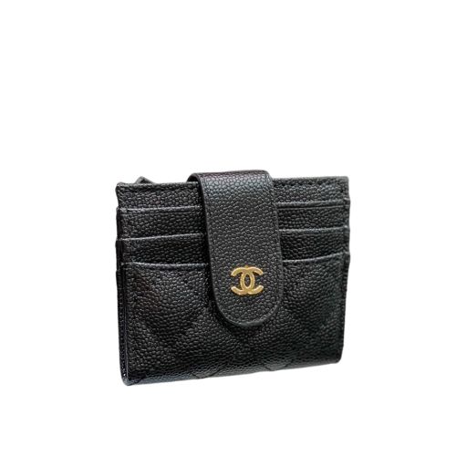 Chanel Card Holder Black With Gold Hardware 12Cm