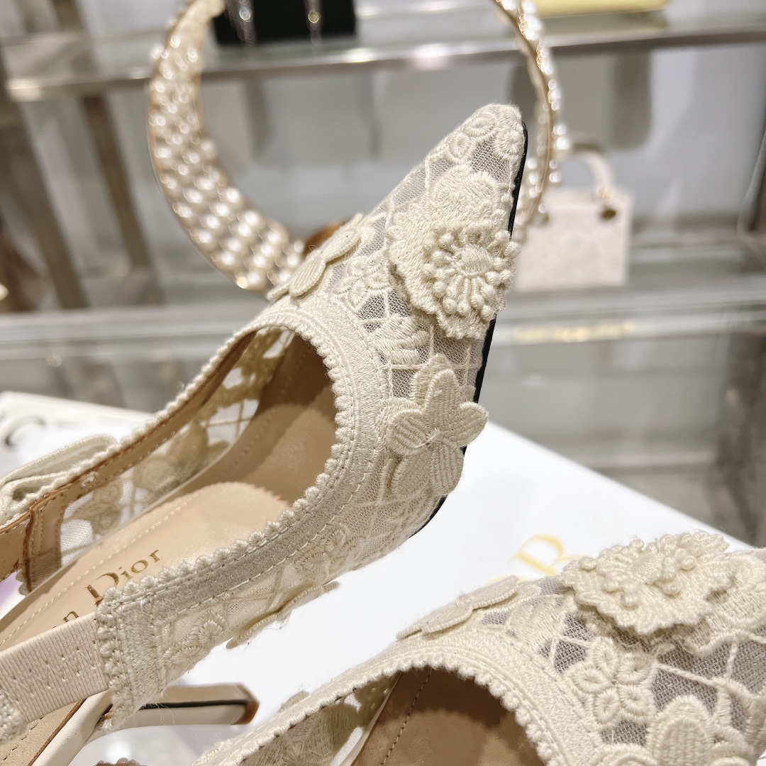 Dior Cd J'Adior Slingback Pump White Flower Embroidered - Image 3