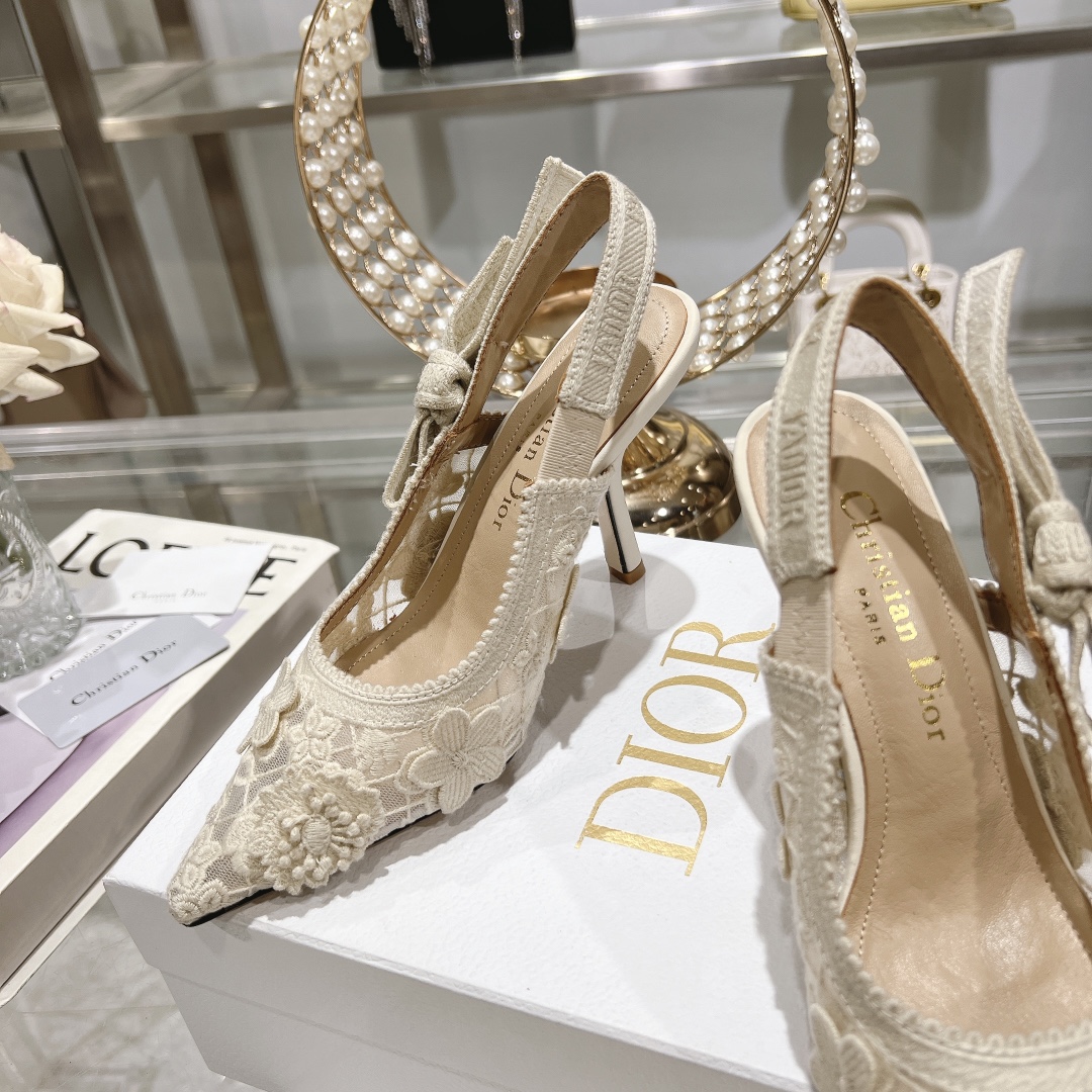 Dior Cd J'Adior Slingback Pump White Flower Embroidered - Image 5