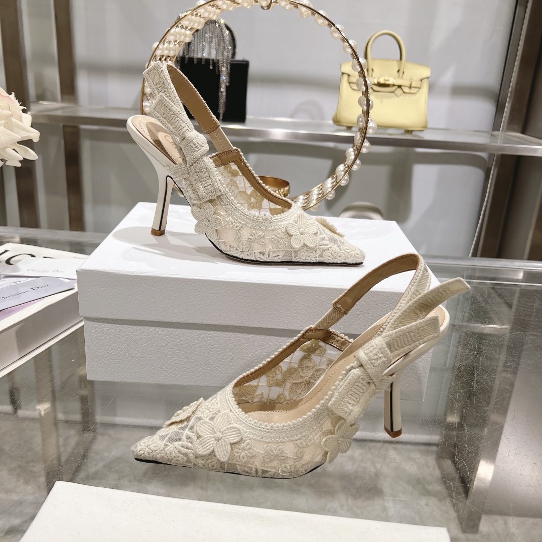 Dior Cd J'Adior Slingback Pump White Flower Embroidered - Image 7
