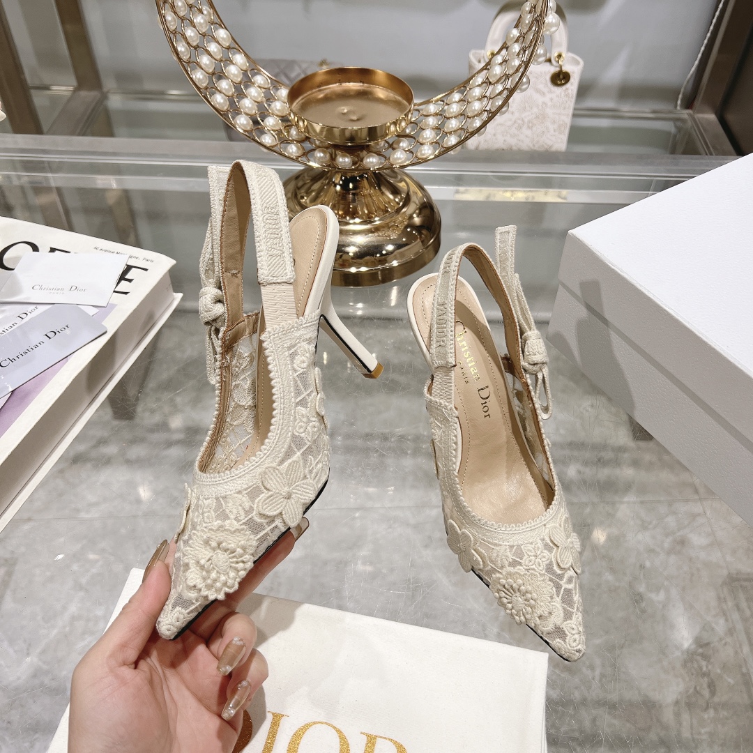 Dior Cd J'Adior Slingback Pump White Flower Embroidered - Image 9