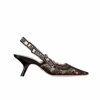 Dior J'Adior Slingback Pump Transparent Mesh Embroidered With Dior Roses Motif Comma Heel Black Kdv028Fll S900