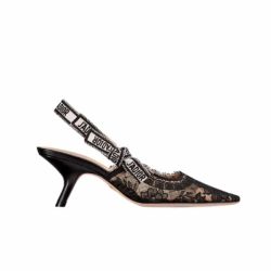 Dior J'Adior Slingback Pump Transparent Mesh Embroidered With Dior Roses Motif Comma Heel Black Kdv028Fll S900