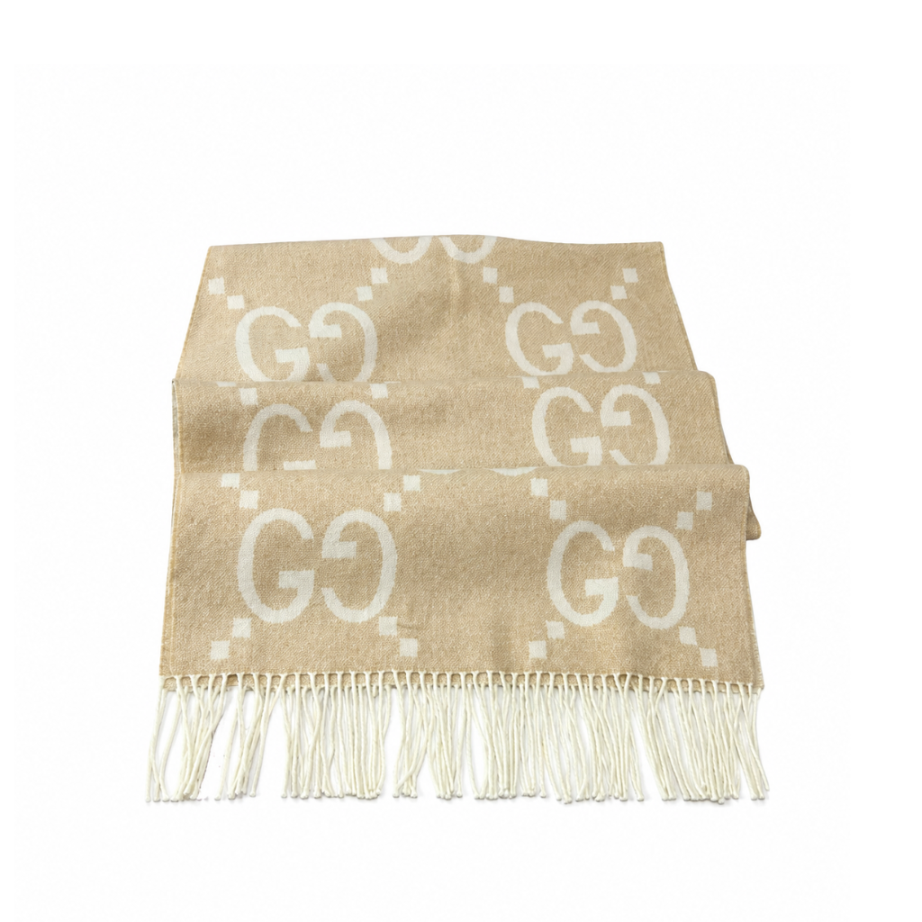 Gucci GG Cashmere Jacquard Scarf In Beige