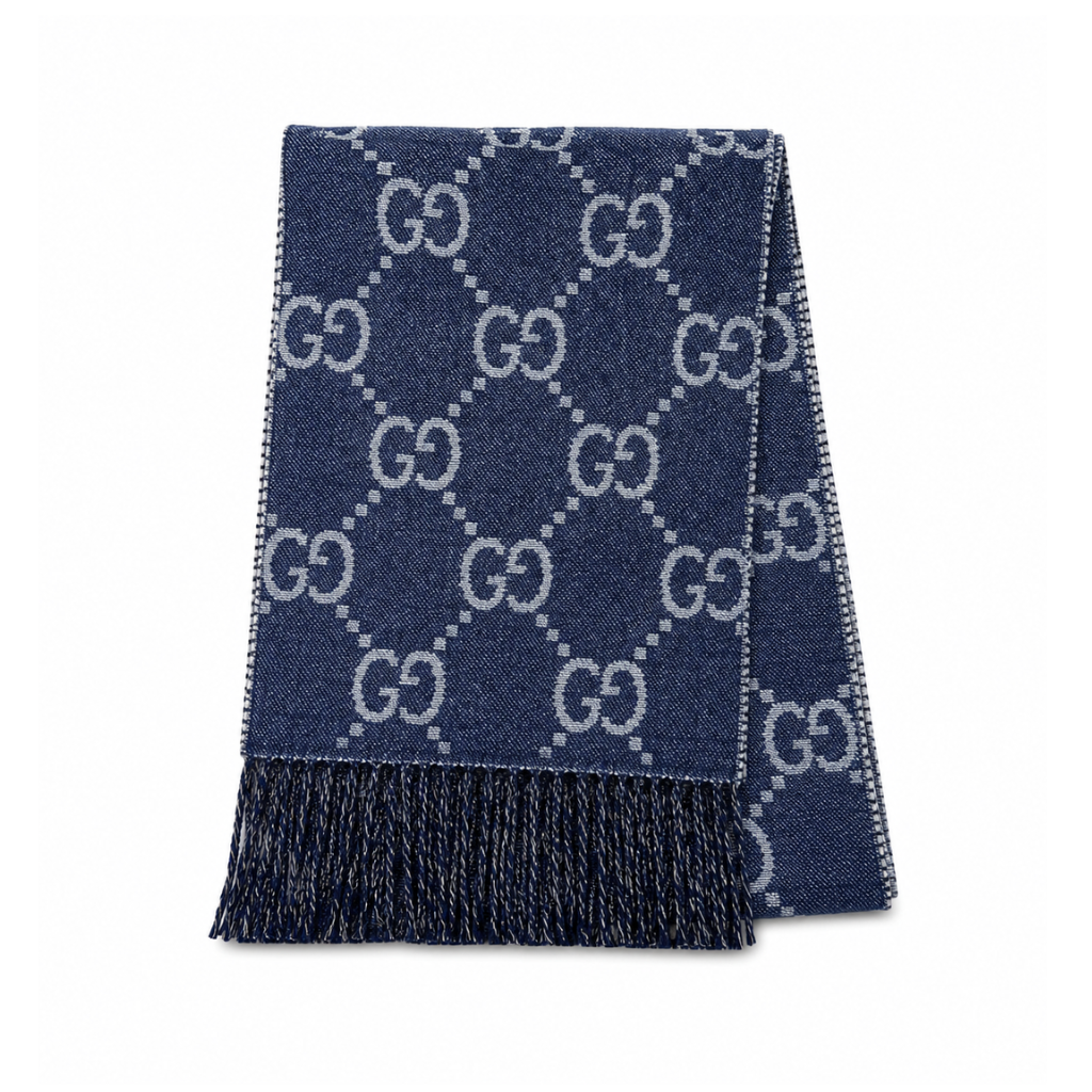 Gucci GG Pattern Jacquard Wool Silk Scarf