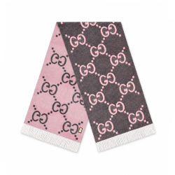Gucci GG Cashmere Jacquard Scarf Grey And Pink