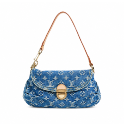 Louis Vuitton Pleaty Handbag Monogram Denim Blue 26Cm M95050