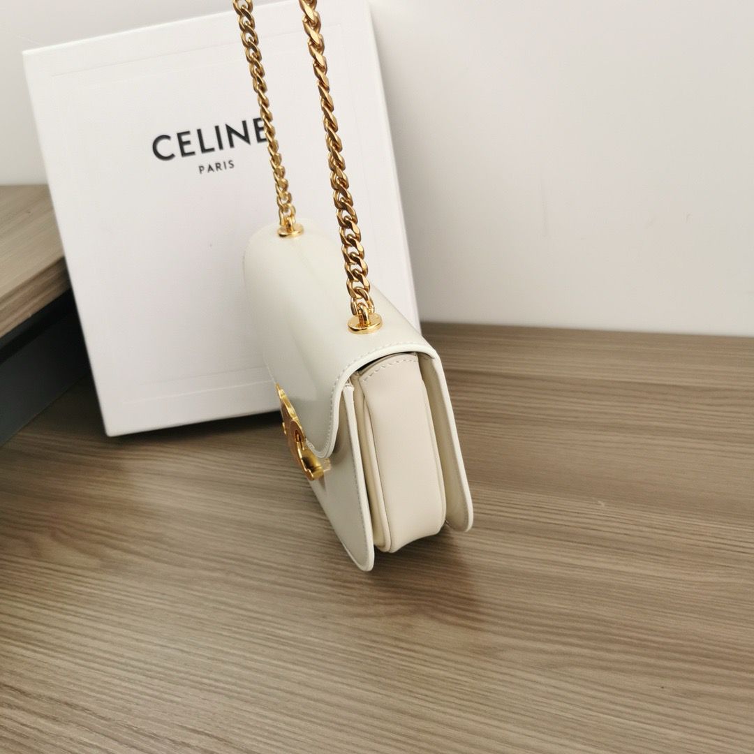 Celine Teen Chain Besace Triomphe In Shiny Calfskin White - Image 2