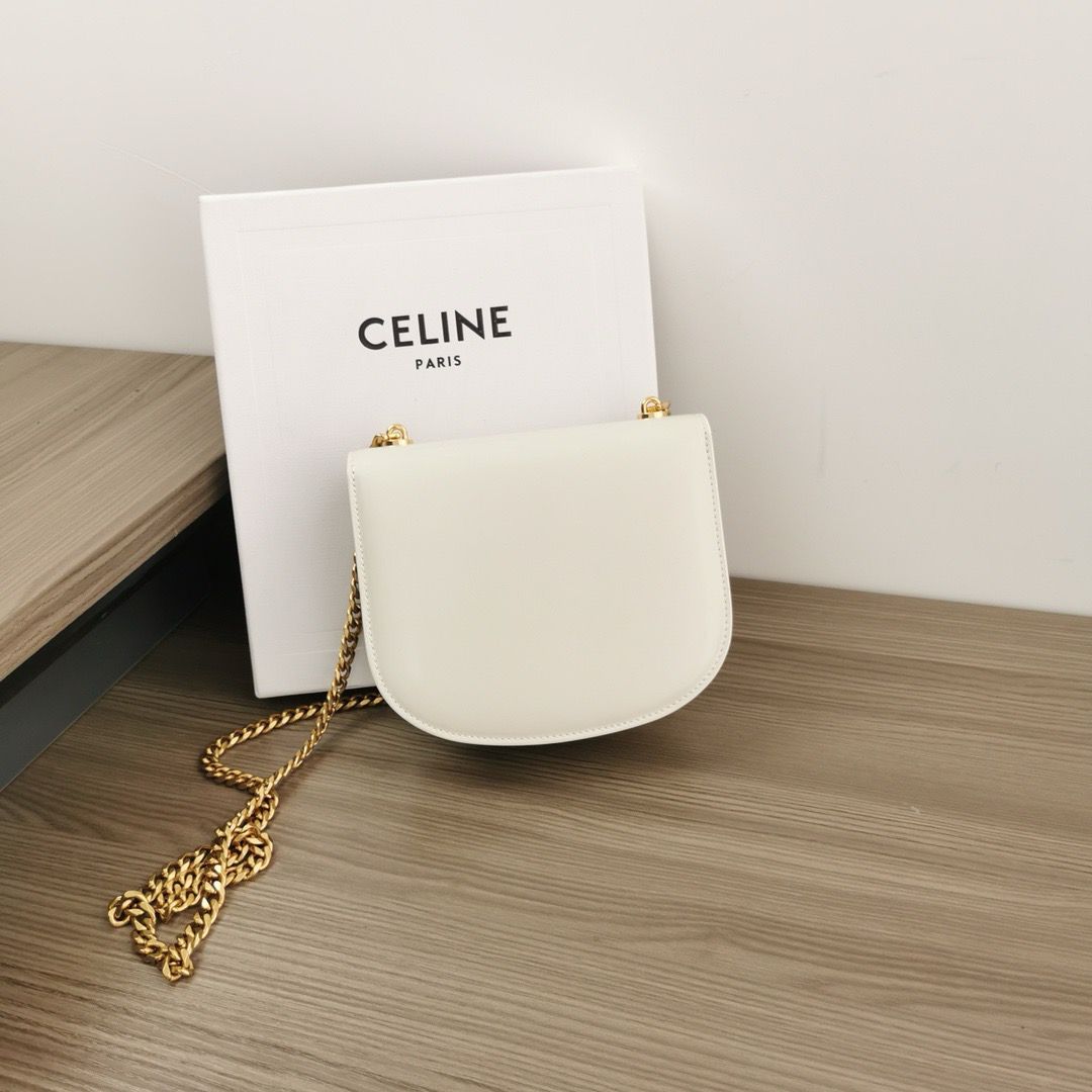 Celine Teen Chain Besace Triomphe In Shiny Calfskin White - Image 3