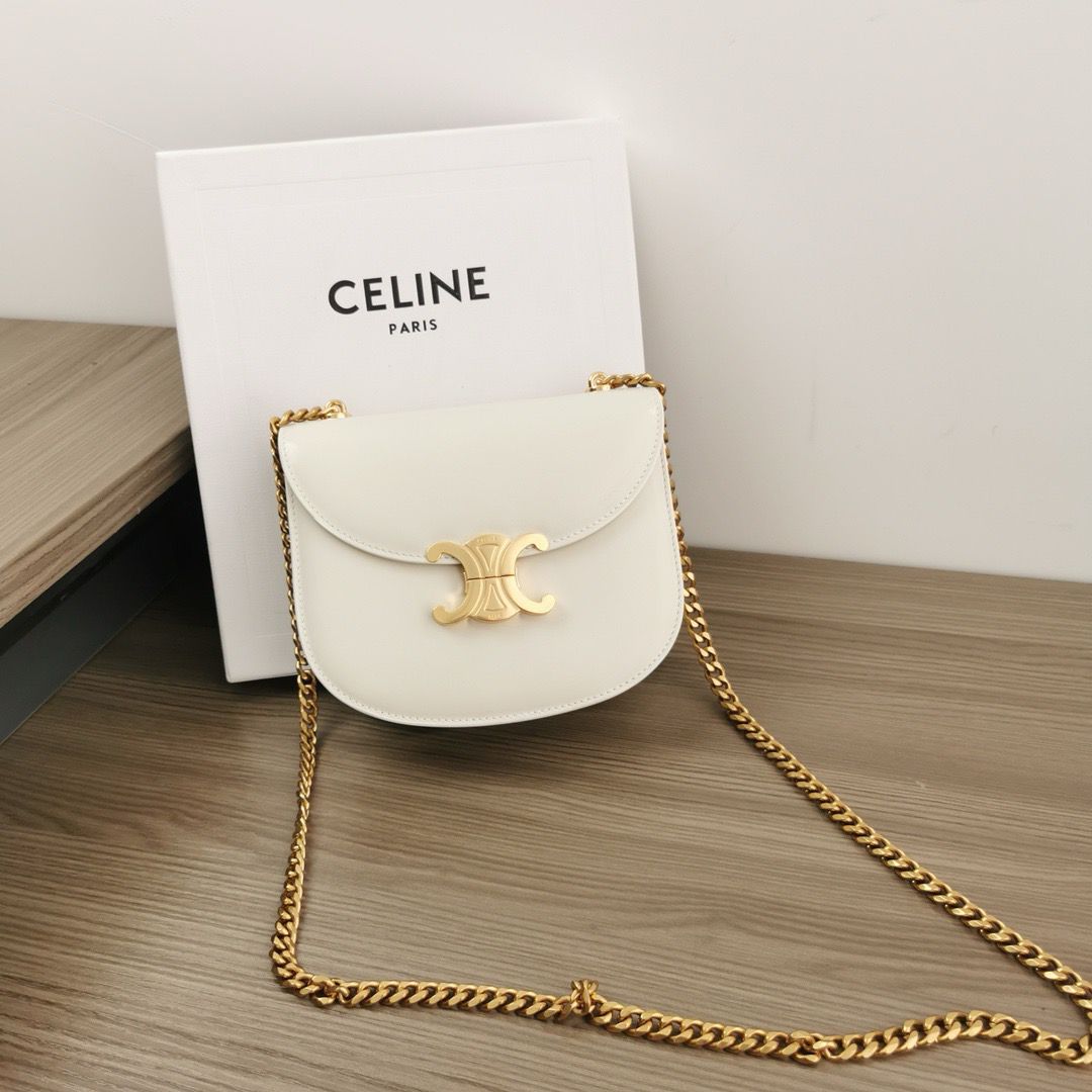Celine Teen Chain Besace Triomphe In Shiny Calfskin White - Image 4