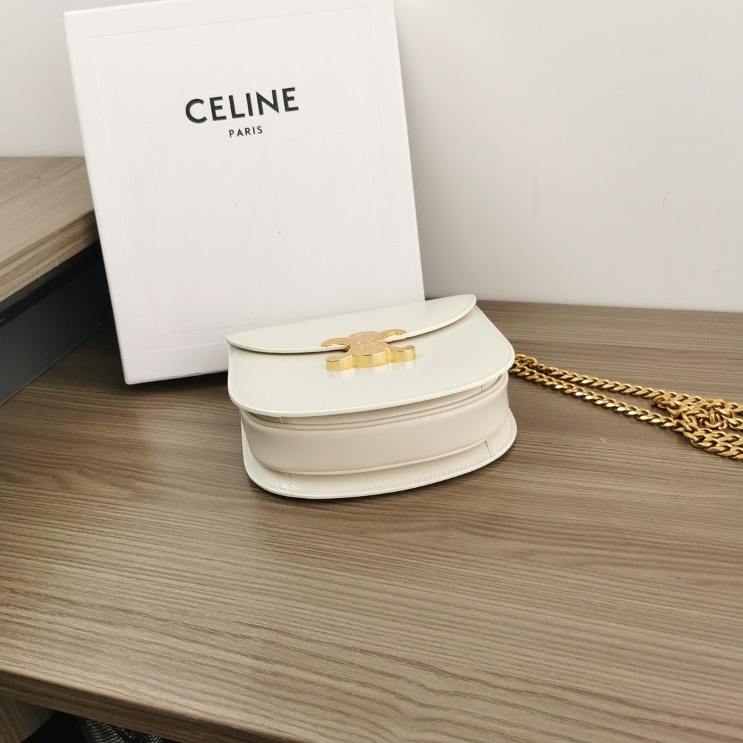 Celine Teen Chain Besace Triomphe In Shiny Calfskin White - Image 5
