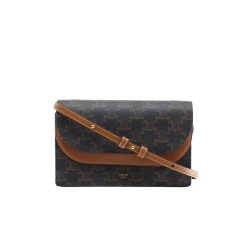 Celine Wallet On Strap In Triomphe Canvas And Smooth Lambskin Tan 20Cm