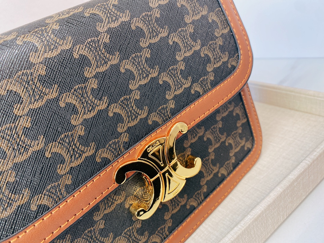 Celine Classique Triomphe Bag In Triomphe Canvas And Calfskin Tan 22Cm 191242Bz404Lu - Image 2