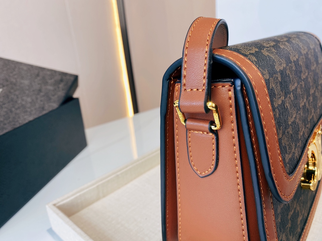 Celine Classique Triomphe Bag In Triomphe Canvas And Calfskin Tan 22Cm 191242Bz404Lu - Image 4