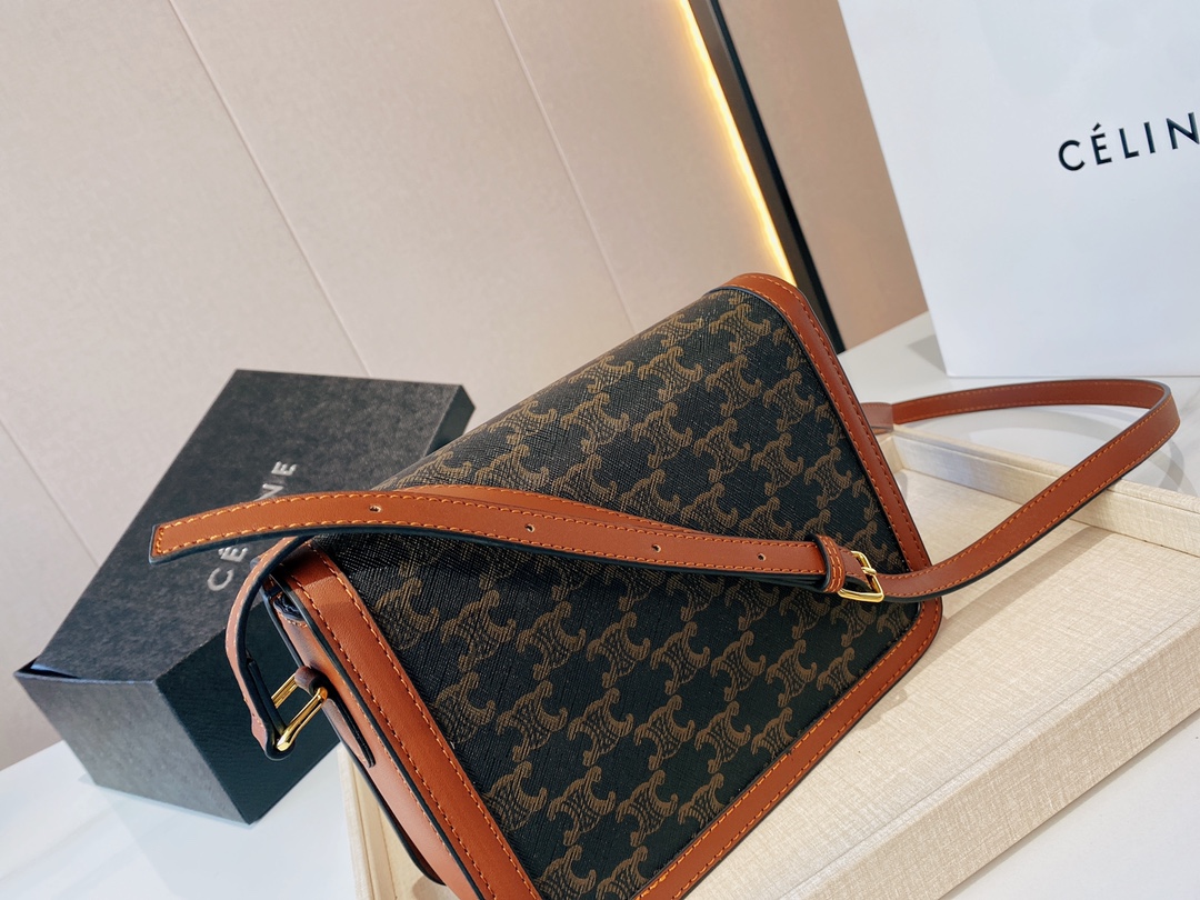 Celine Classique Triomphe Bag In Triomphe Canvas And Calfskin Tan 22Cm 191242Bz404Lu - Image 6